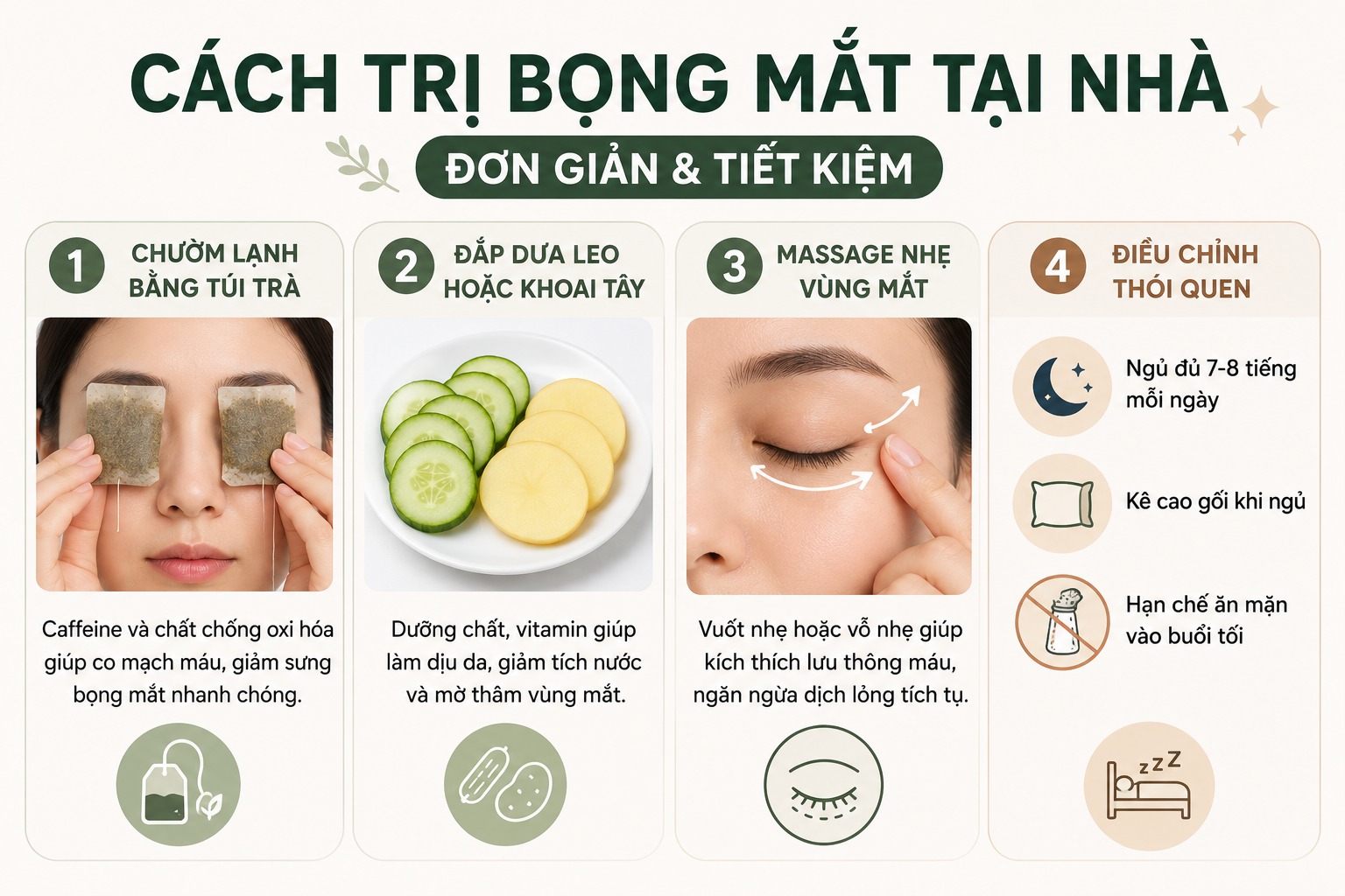 Bí quyết trị bọng mắt tận gốc cho đôi mắt trẻ trung rạng rỡ Cách trị bọng mắt tại nhà đơn giản và tiết kiệm