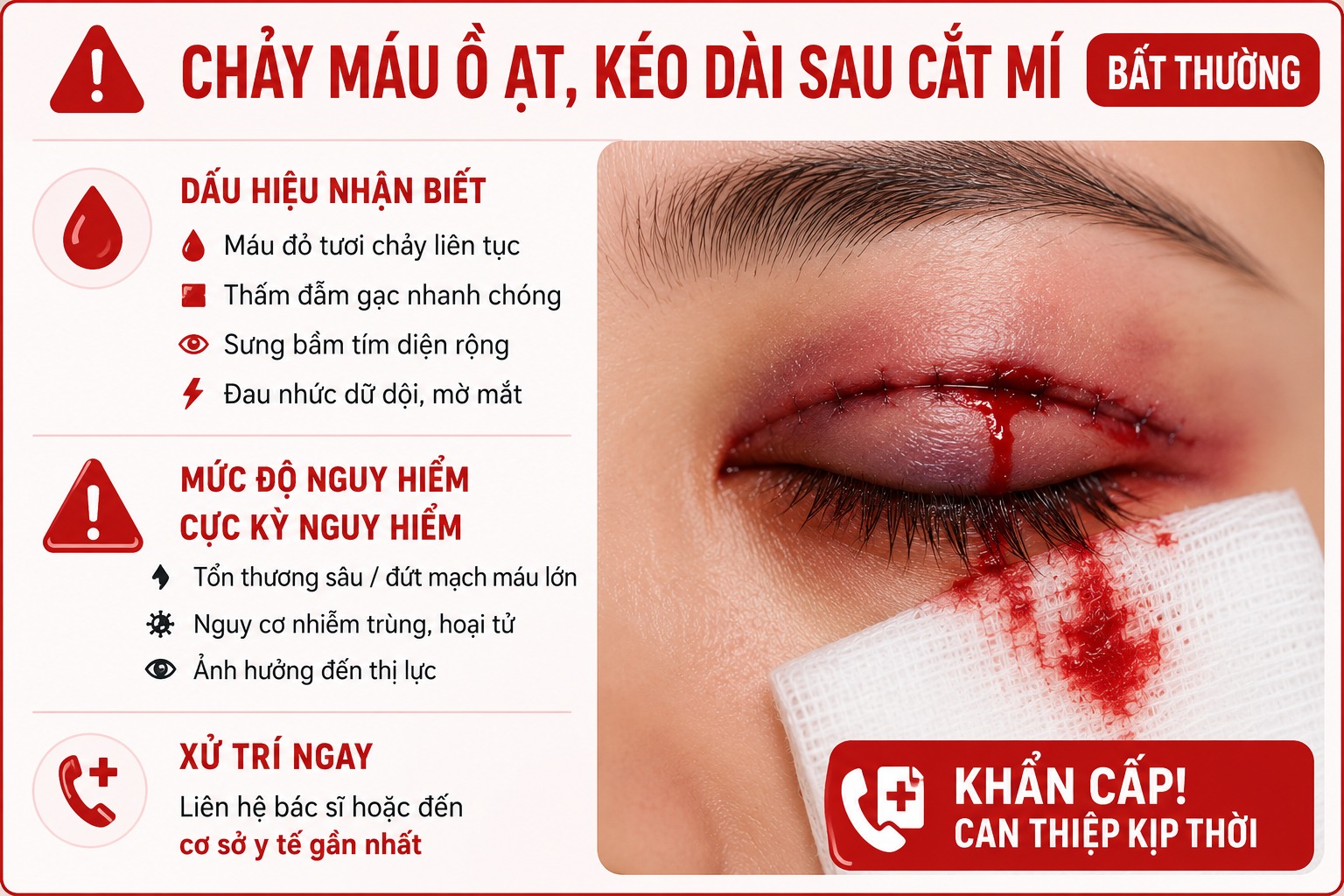 Cắt mí về bị chảy máu có nguy hiểm không? Nguyên nhân & Cách khắc phục Cắt mí về bị chảy máu