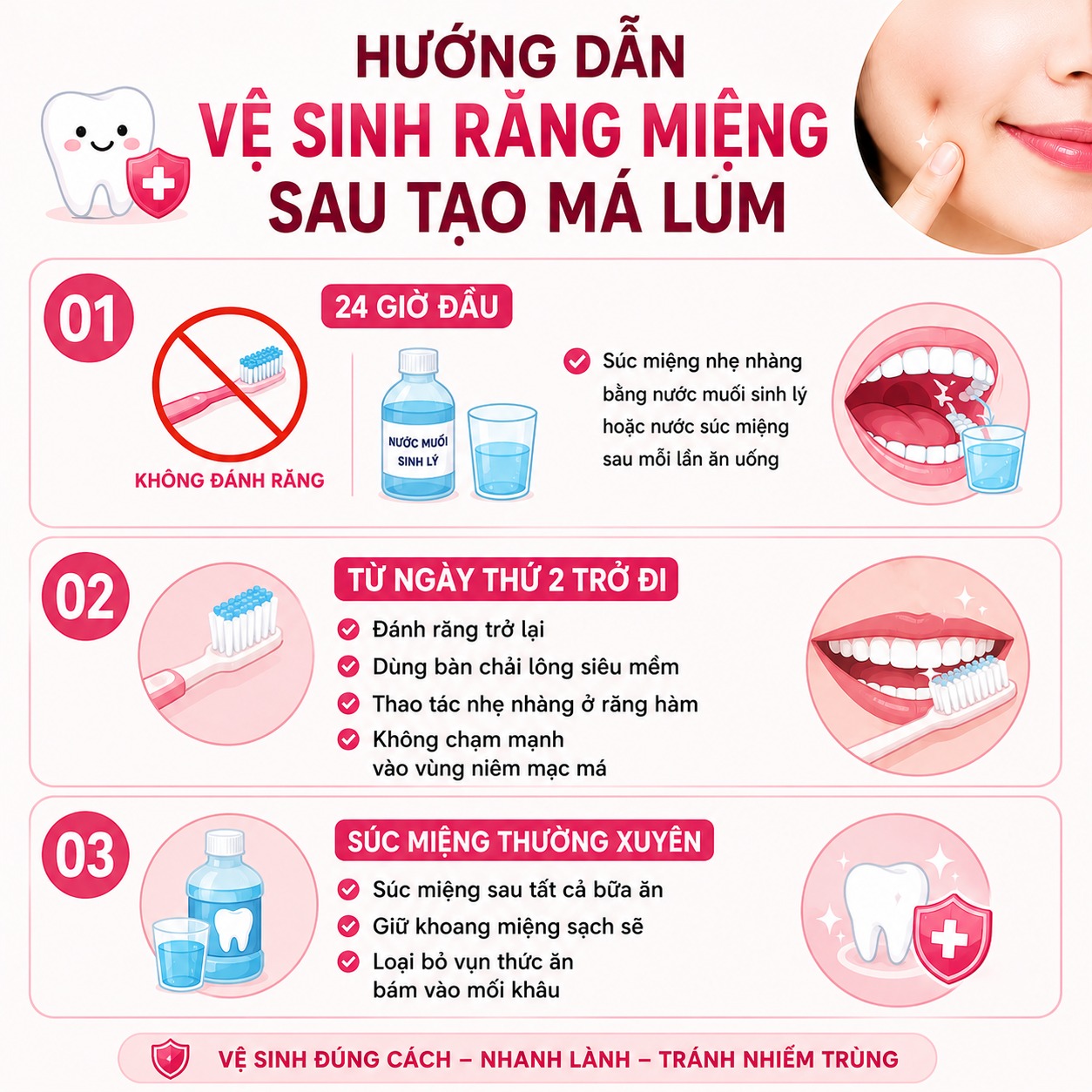chăm sóc sau tạo má lúm đồng tiền