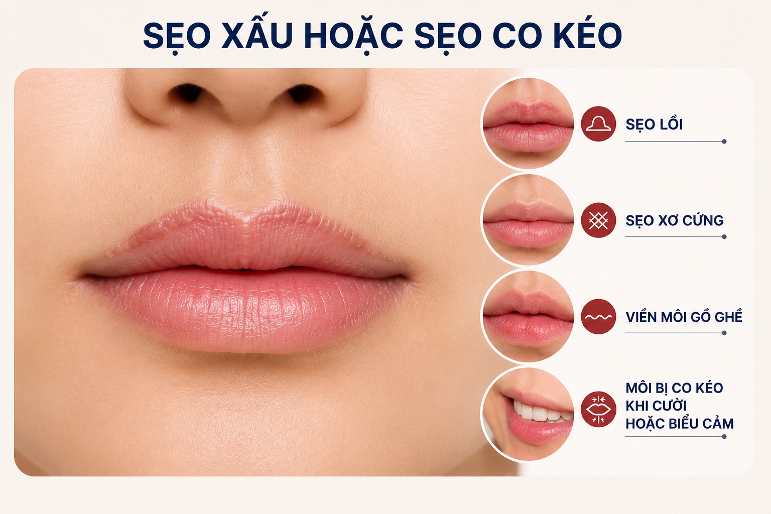 Hậu quả cắt môi thường gặp và cách hạn chế rủi ro Sẹo xấu hoặc sẹo co kéo
