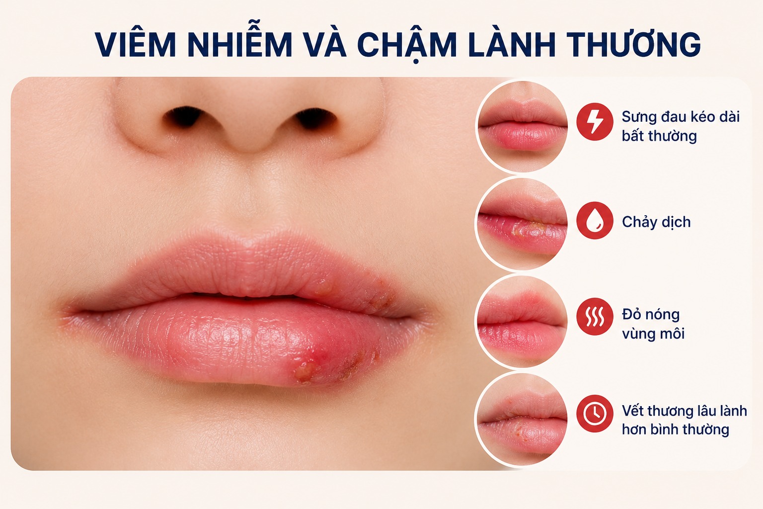 Hậu quả cắt môi thường gặp và cách hạn chế rủi ro Viêm nhiễm và chậm lành thương