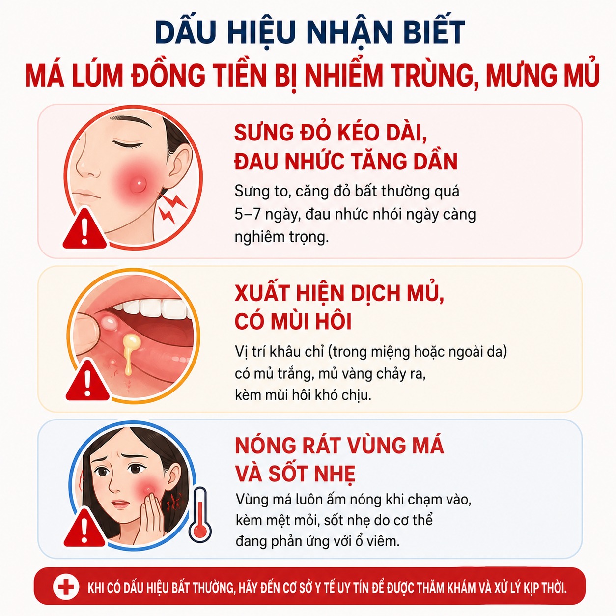 Dấu hiệu nhận biết tạo má lúm đồng tiền bị nhiễm trùng, mưng mủ