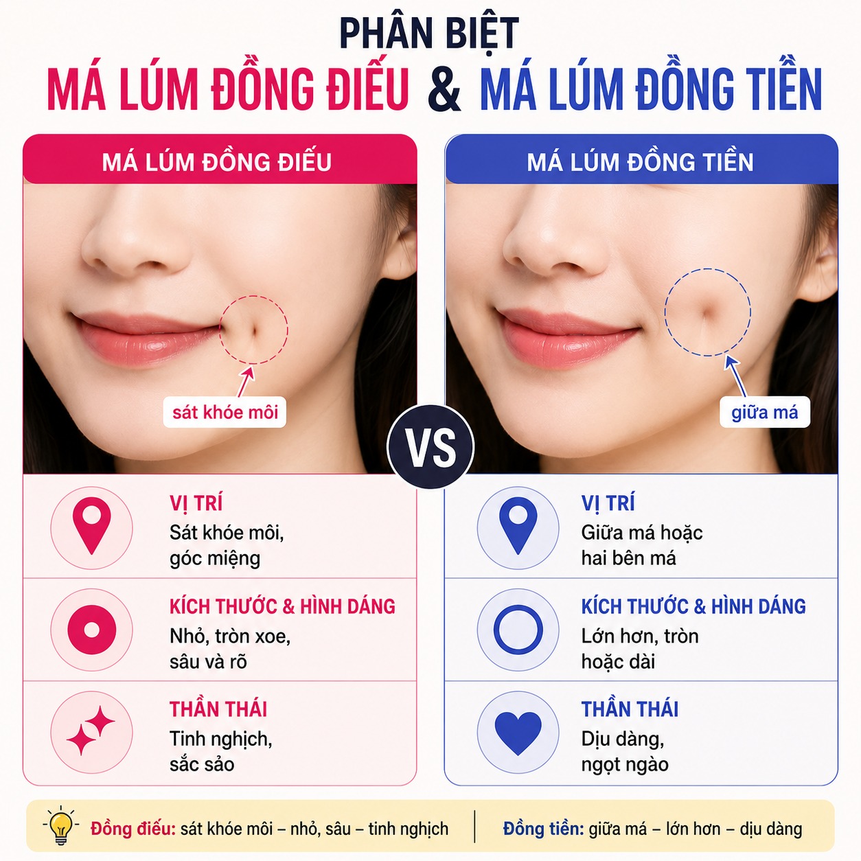 Má lúm đồng điếu là gì? Phân biệt với má lúm đồng tiền