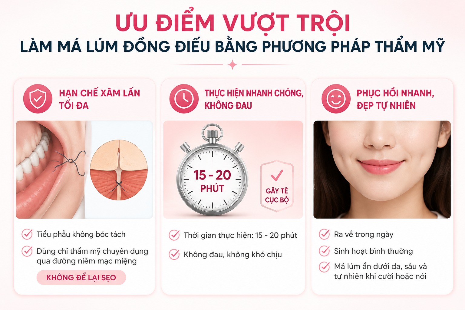 Ưu điểm vượt trội làm má lúm đồng điếu bằng phương pháp thẩm mỹ