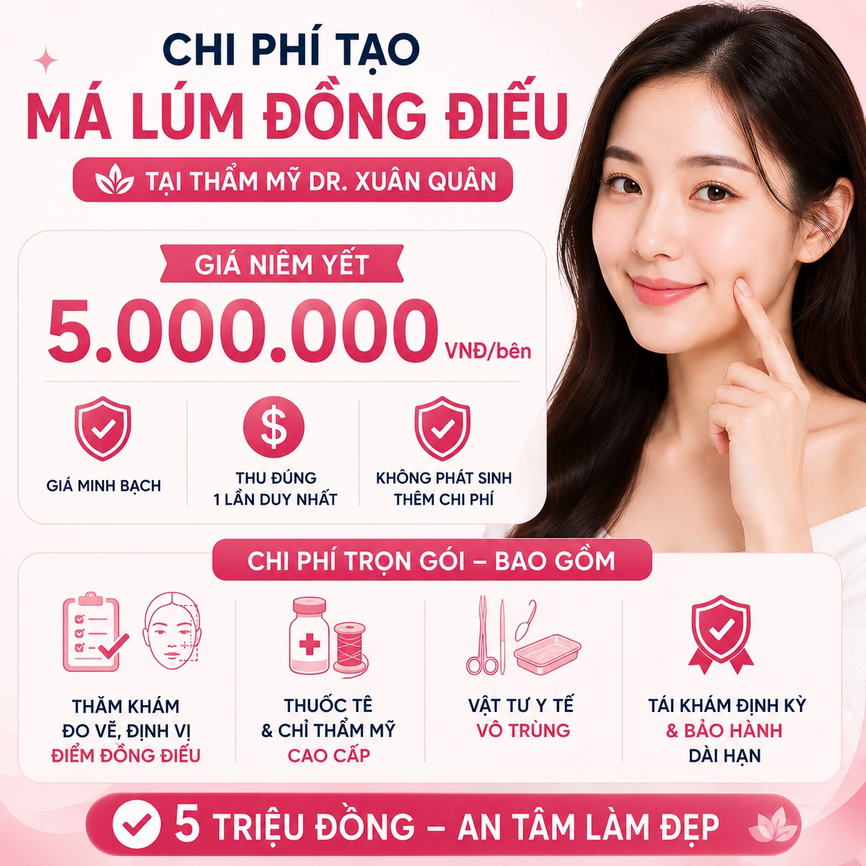 Chi phí tạo má lúm đồng điếu tại Thẩm mỹ Dr Xuân Quân