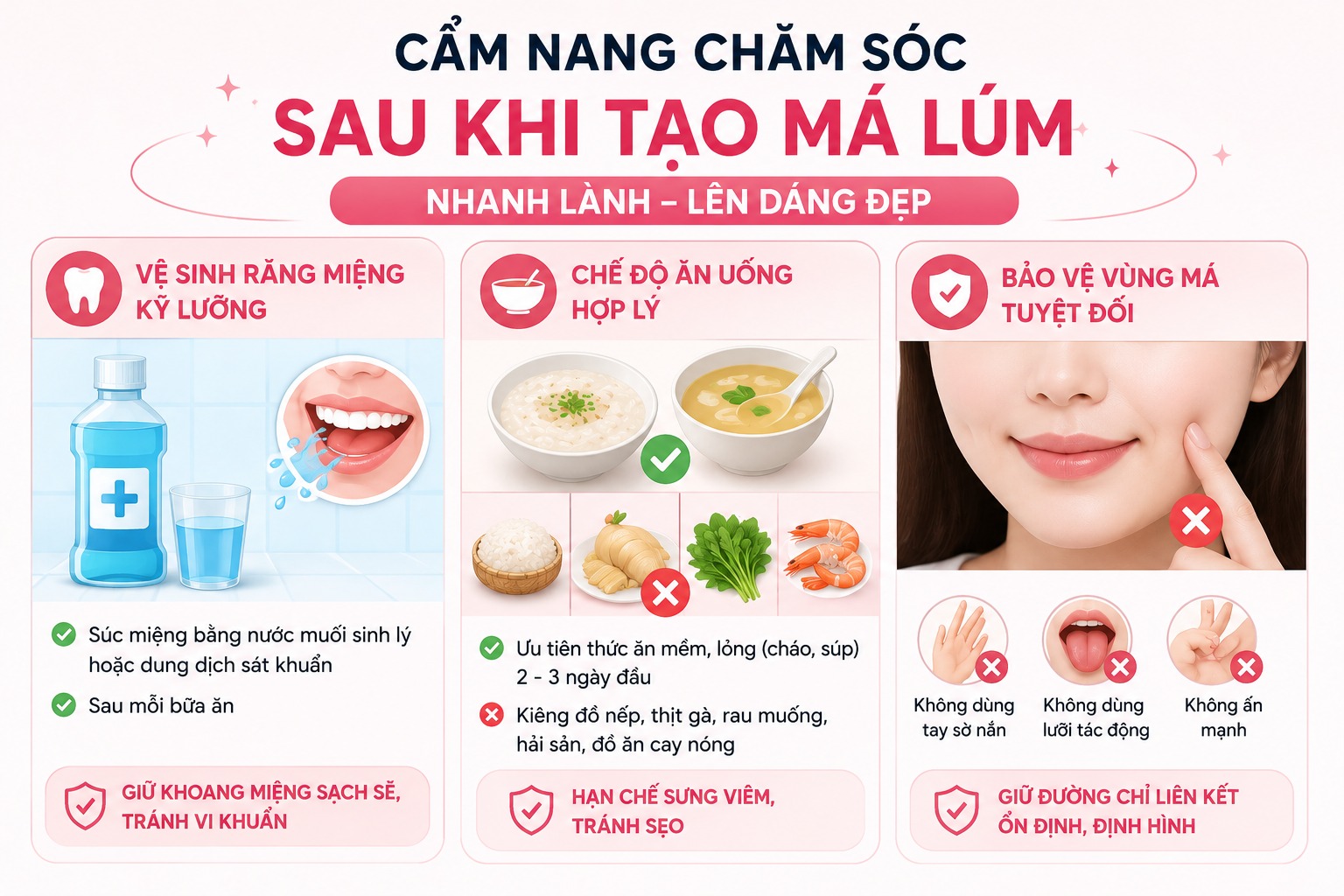 Cẩm nang chăm sóc sau khi tạo má lúm để nhanh lành, lên dáng đẹp