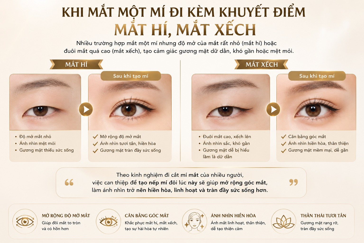 Mắt 1 mí hay 2 mí đẹp hơn? Cách tạo mắt 1 mí thành 2 mí rõ nét Mắt 1 mí hay 2 mí đẹp hơn
