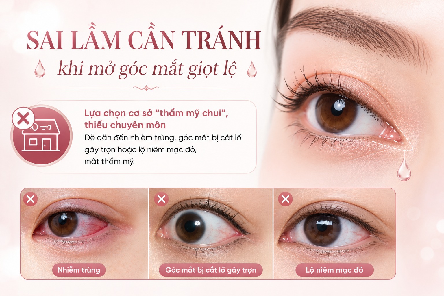 Mở góc mắt giọt lệ là gì? Kỹ thuật tạo đôi mắt to tròn, long lanh Sai lầm cần tránh khi mở góc mắt giọt lệ