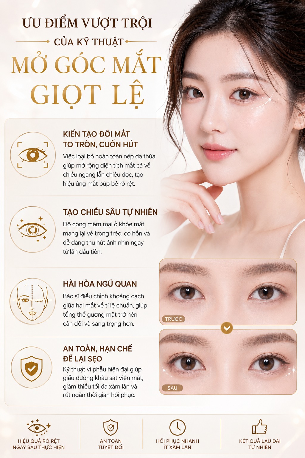 Mở góc mắt giọt lệ là gì? Kỹ thuật tạo đôi mắt to tròn, long lanh Ưu điểm vượt trội của kỹ thuật mở góc mắt giọt lệ
