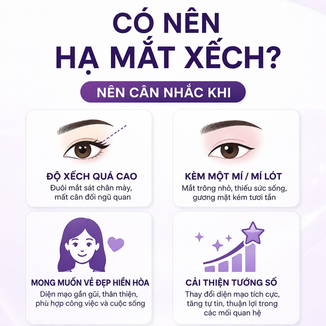 Mắt xếch là như nào? Cách khắc phục mắt xếch giúp mắt đẹp hơn Có nên thực hiện hạ mắt xếch không?