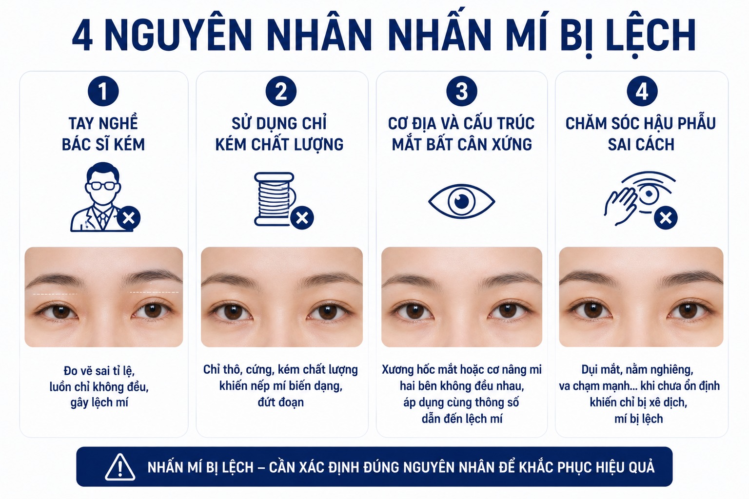 Nguyên nhân và cách khắc phục nhấn mí bị lệch hiệu quả Tại sao nhấn mí bị lệch?