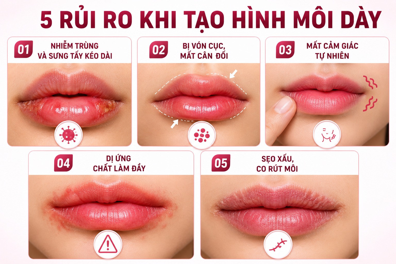Phẫu thuật môi mỏng thành dày: Bí quyết sở hữu bờ môi quyến rũ Rủi ro tiềm ẩn khi phẫu thuật môi mỏng thành dày