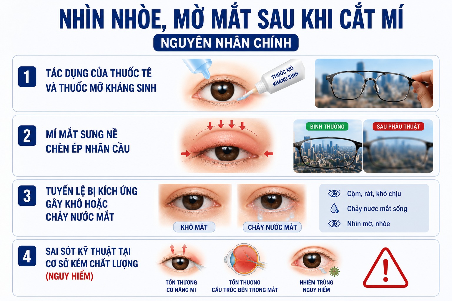 Nguyên nhân gây ra tình trạng bị mờ mắt sau khi cắt mí