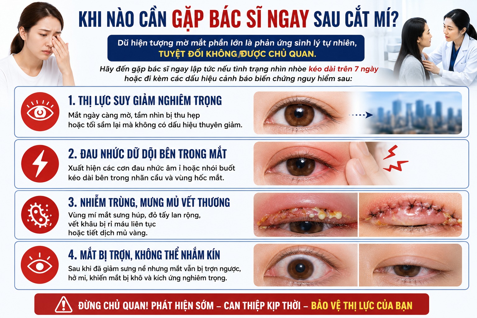Bị mờ mắt sau khi cắt mí có sao không? Tư vấn từ Thẩm mỹ Dr Xuân Quân Khi nào cần gặp bác sĩ?