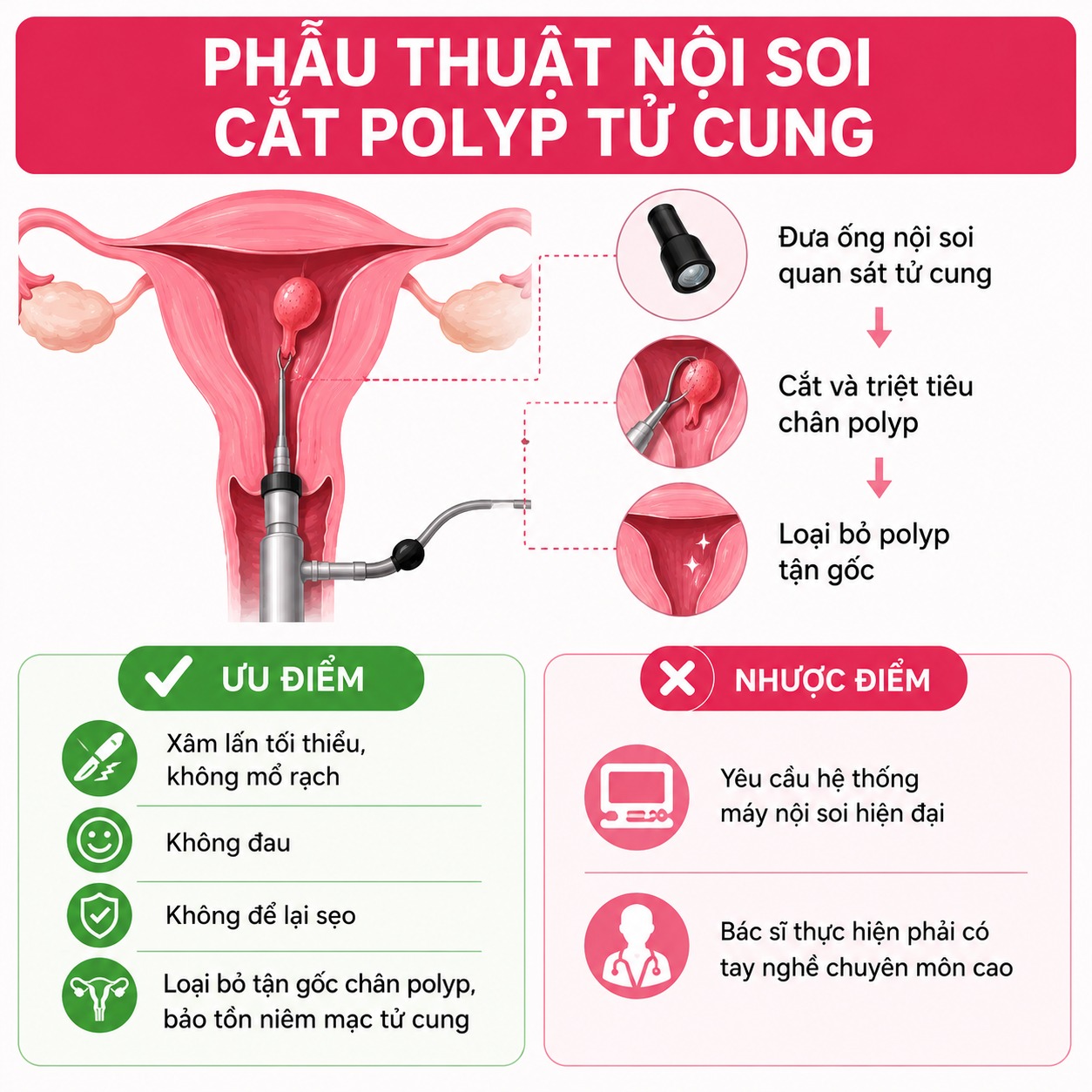 Bóc polyp tử cung Phẫu thuật nội soi cắt polyp tử cung