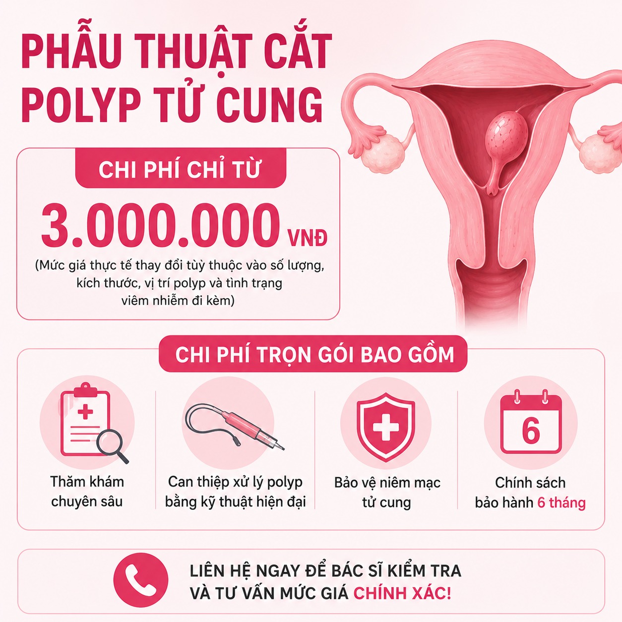 Bóc polyp tử cung Bảng giá cắt polyp cổ tử cung
