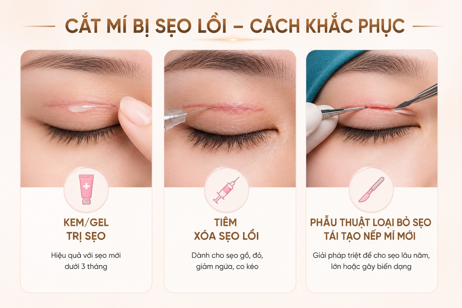 Cắt mí bị sẹo lồi có sửa được không? Nguyên nhân và hướng xử lý Cắt mí bị sẹo lồi phải làm sao?