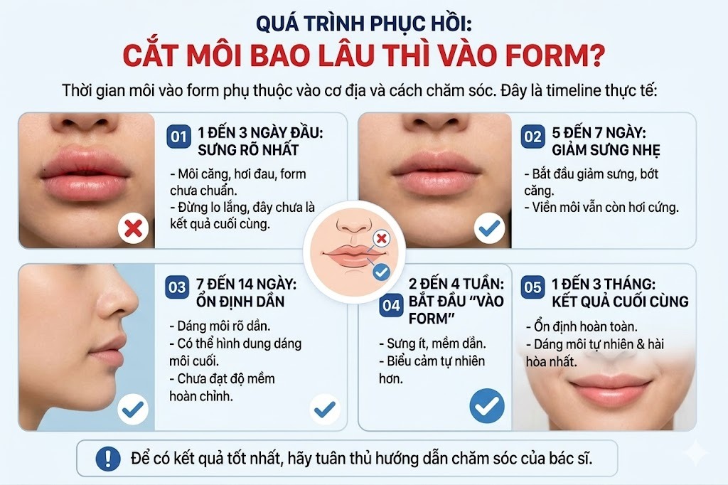 Cắt môi bao lâu thì vào form? Cách giúp môi nhanh ổn định Cắt môi bao lâu thì vào form?