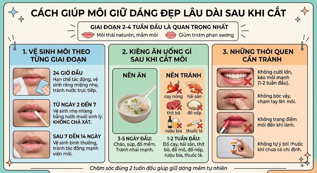 Cách giúp môi giữ dáng đẹp lâu dài sau khi cắt