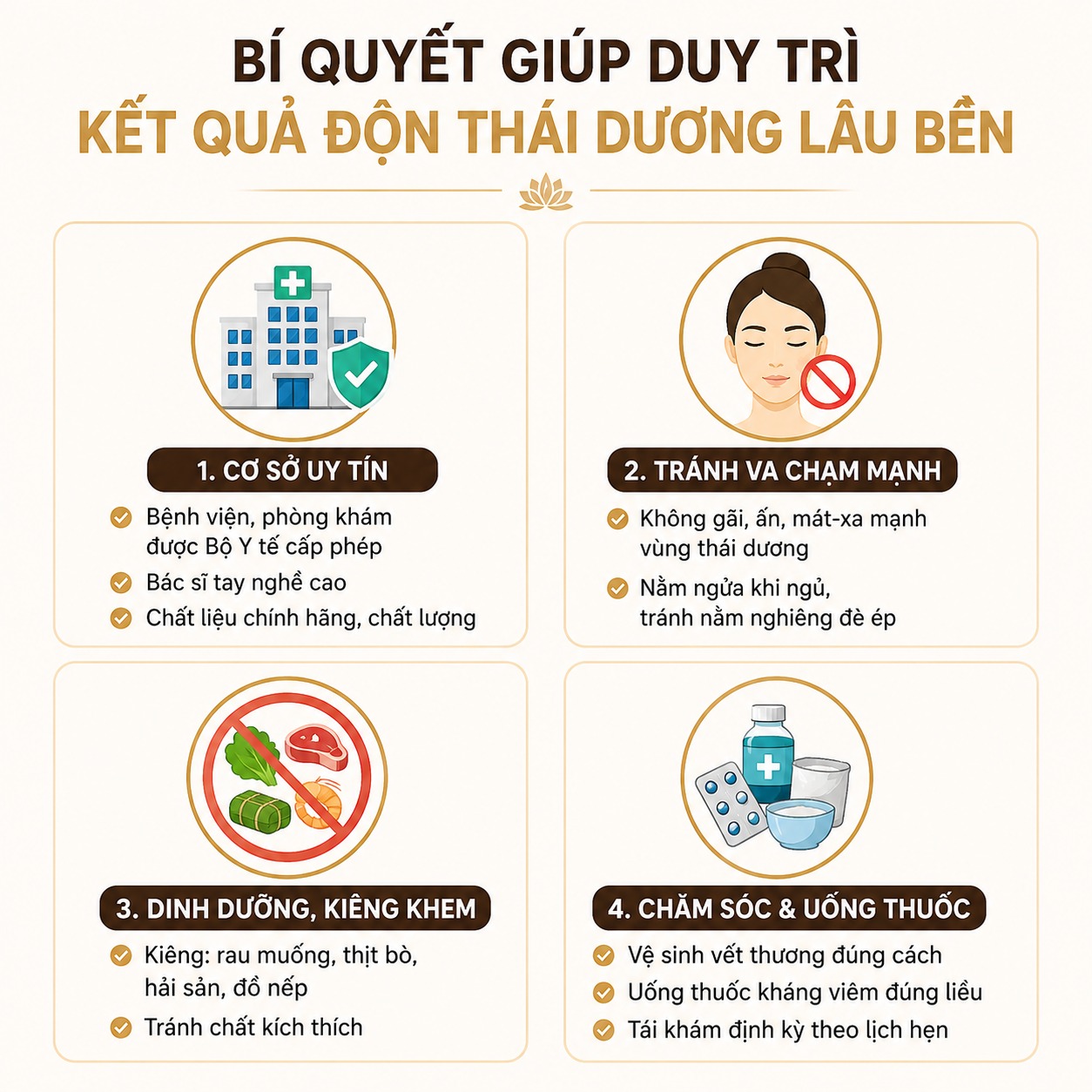 Phẫu thuật độn thái dương giữ được bao lâu? Cách duy trì vĩnh viễn Bí quyết giúp duy trì kết quả độn thái dương lâu bền