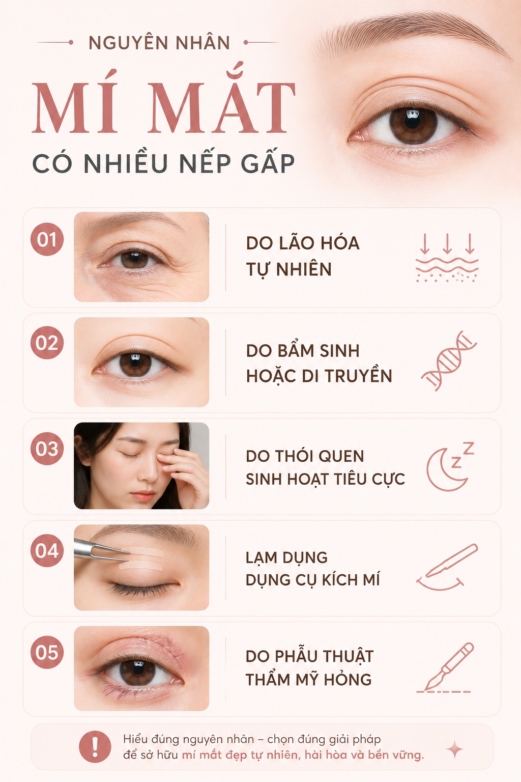 Nguyên nhân khiến mí mắt nhiều nếp gấp & Cách khắc phục hiệu quả Nguyên nhân mí mắt nhiều nếp gấp