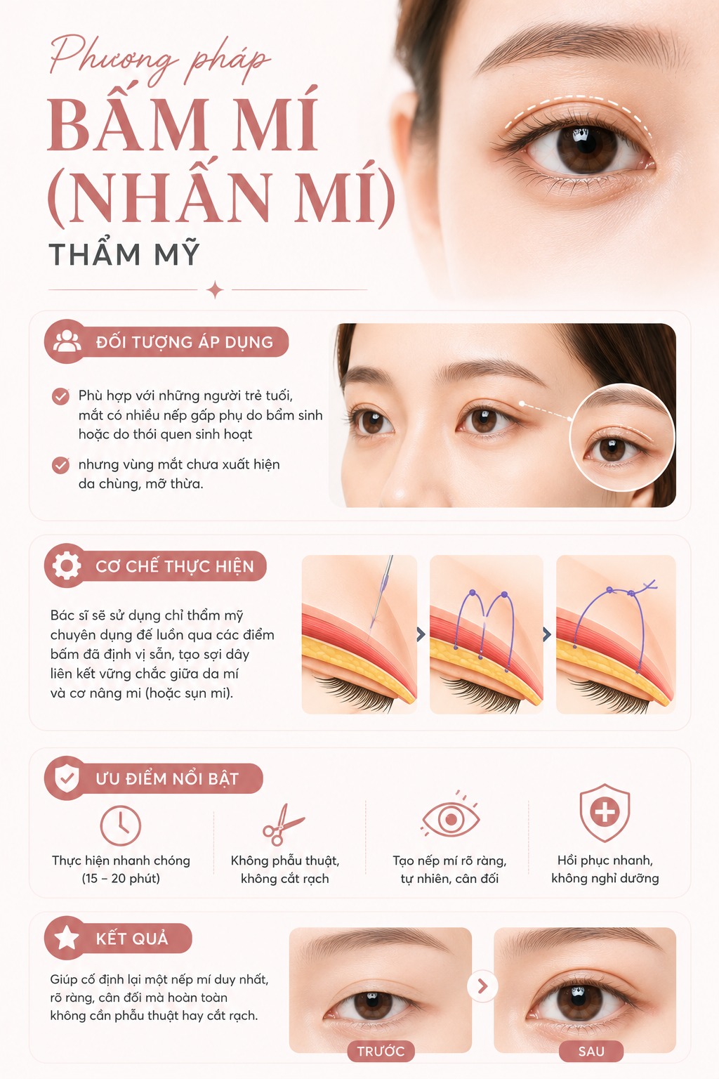 Nguyên nhân khiến mí mắt nhiều nếp gấp & Cách khắc phục hiệu quả Phương pháp bấm mí (Nhấn mí) thẩm mỹ