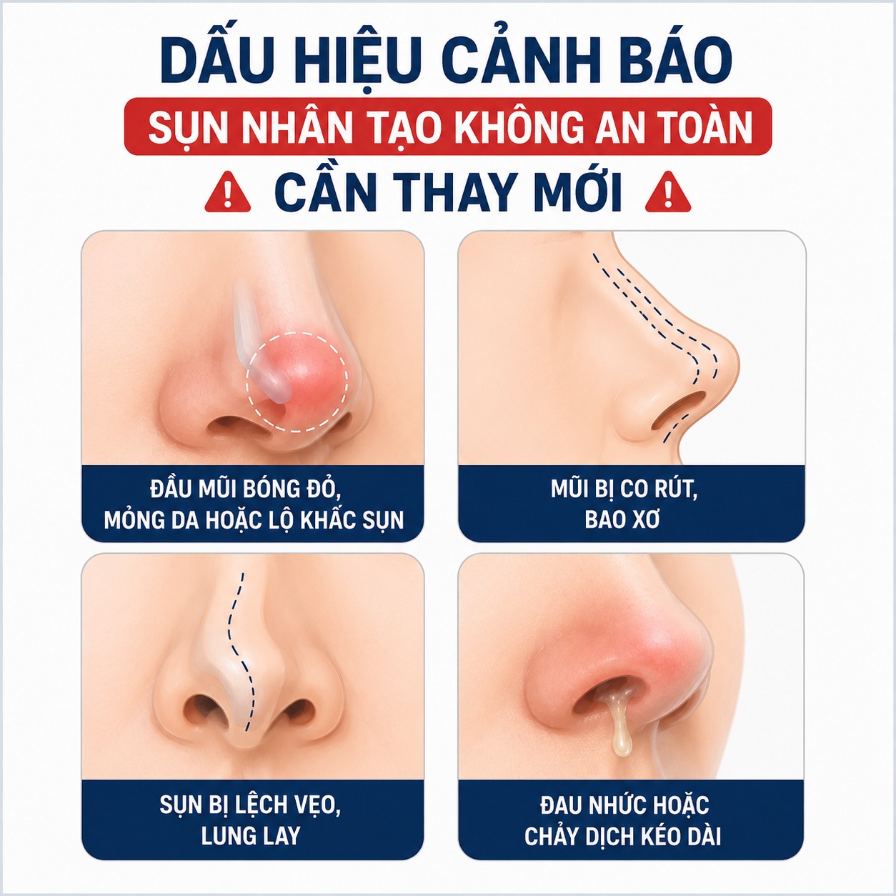 Nâng mũi bằng sụn nhân tạo có vĩnh viễn không? Chuyên gia giải đáp Dấu hiệu cảnh báo sụn nhân tạo cần thay mới