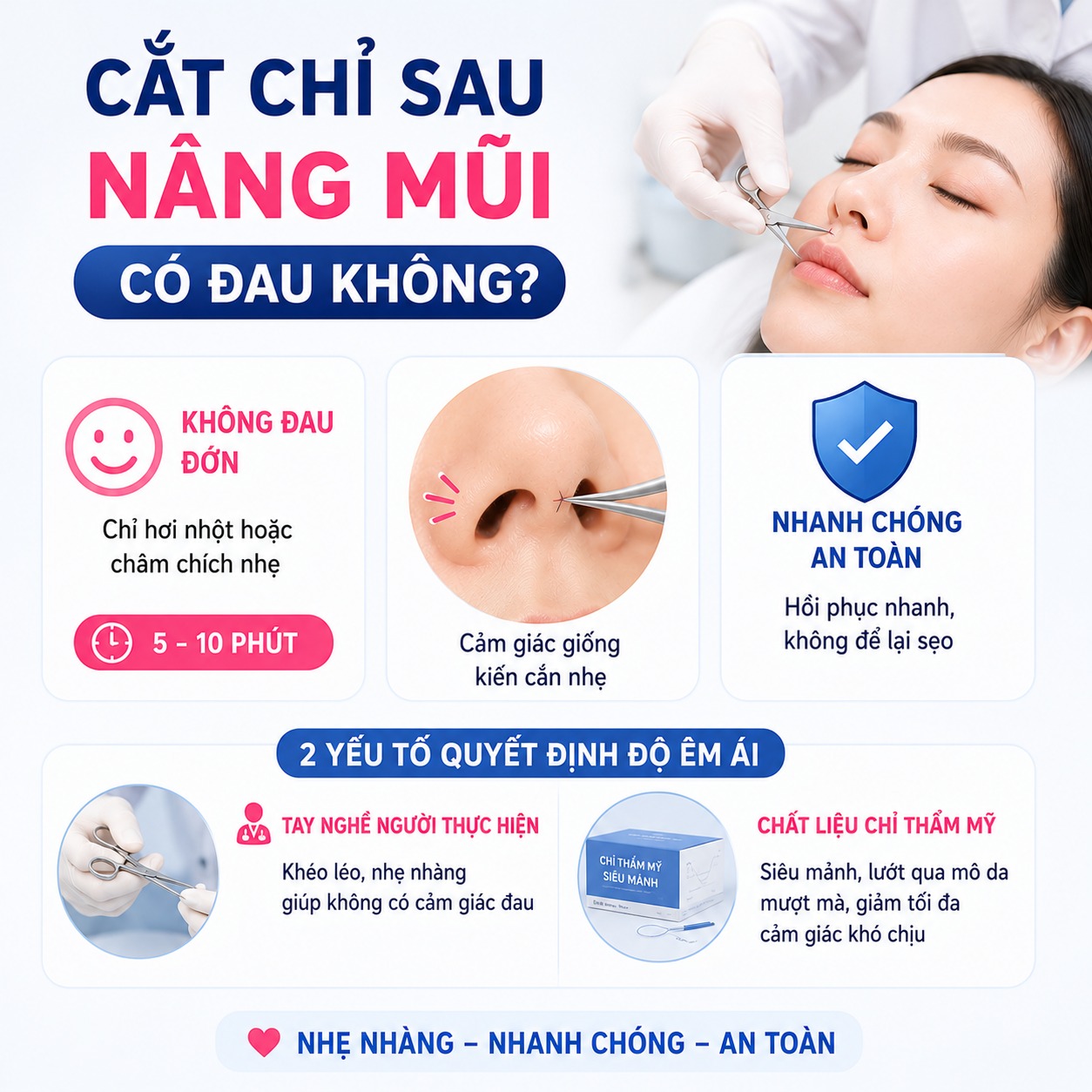 Cắt chỉ sau nâng mũi có đau không?