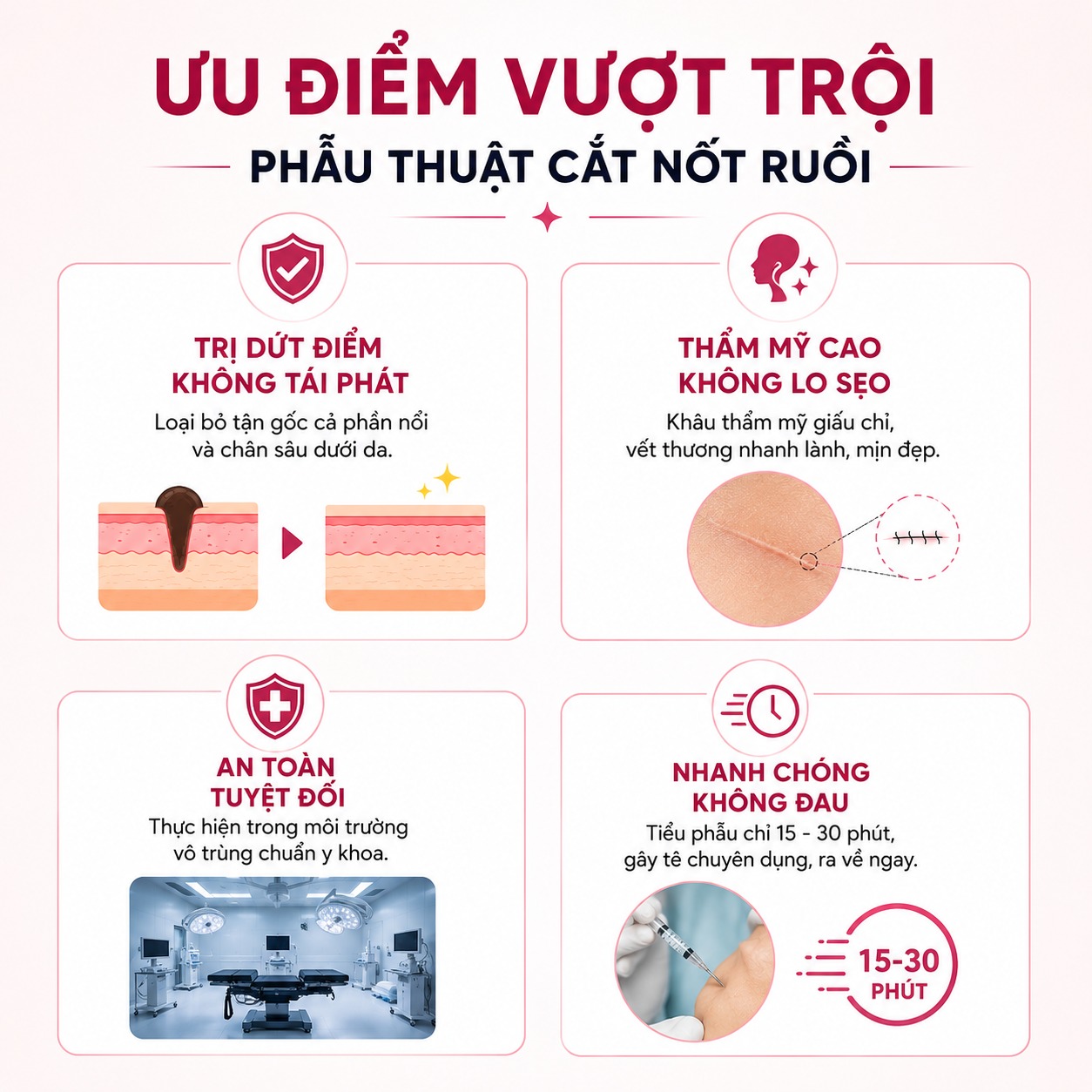 Ưu điểm vượt trội của phương pháp phẫu thuật cắt nốt ruồi