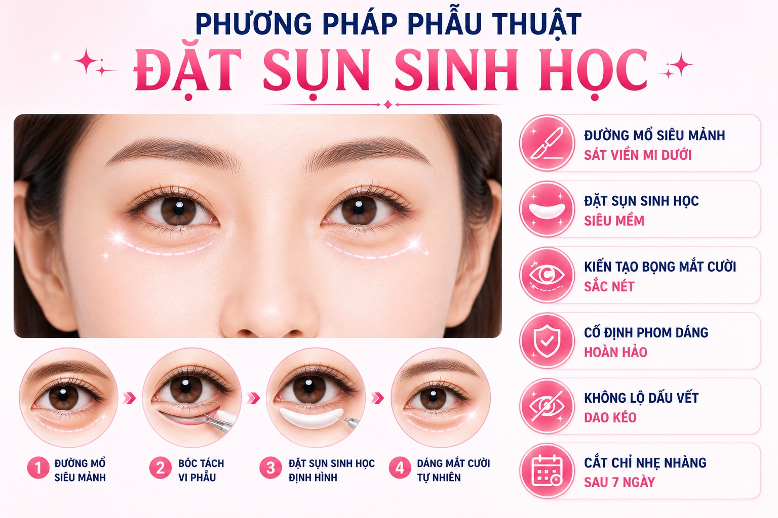 Xu hướng thẩm mỹ mắt cười tự nhiên, rạng rỡ chuẩn Hàn Phương pháp phẫu thuật đặt sụn sinh học