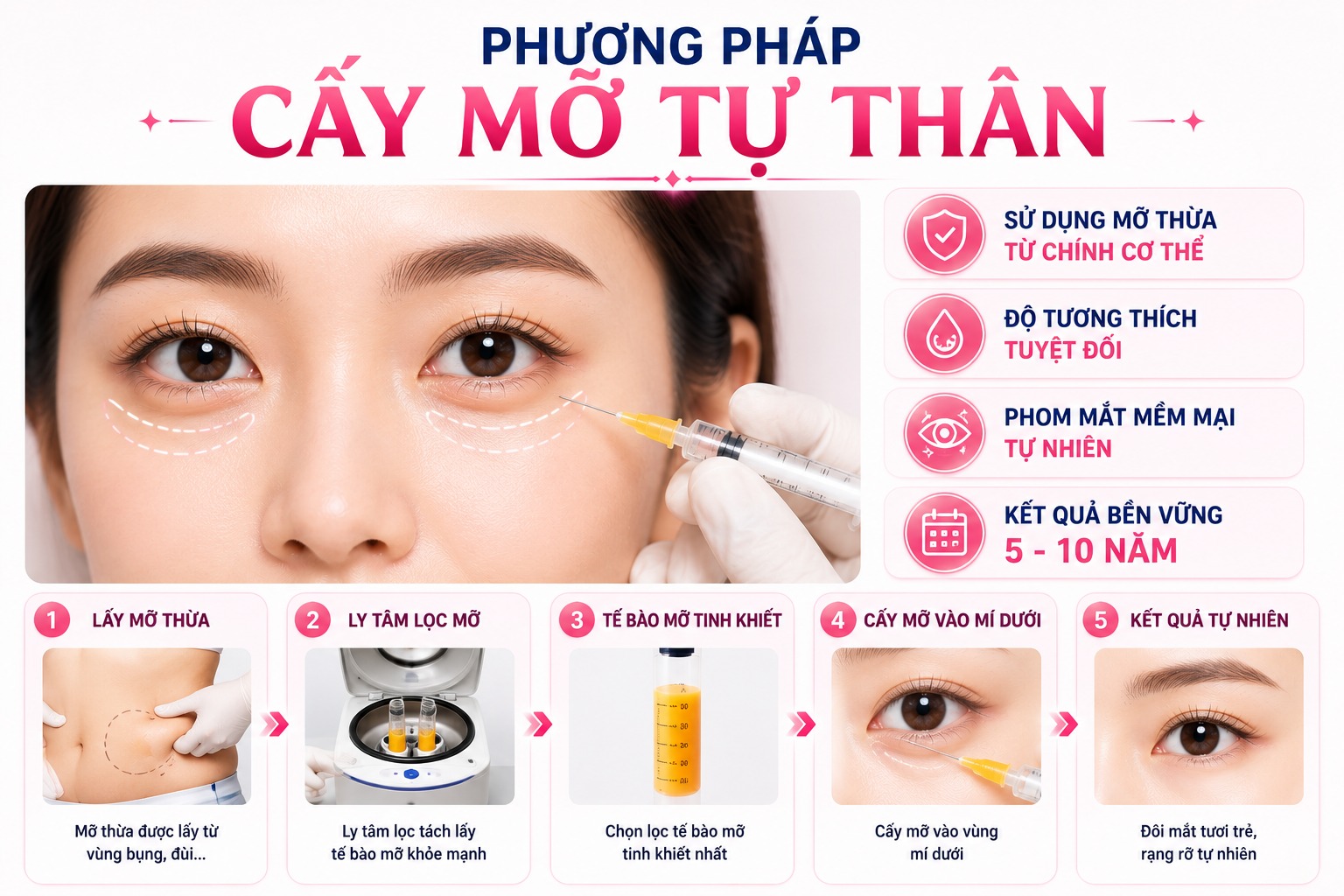 Xu hướng thẩm mỹ mắt cười tự nhiên, rạng rỡ chuẩn Hàn Phương pháp cấy mỡ tự thân