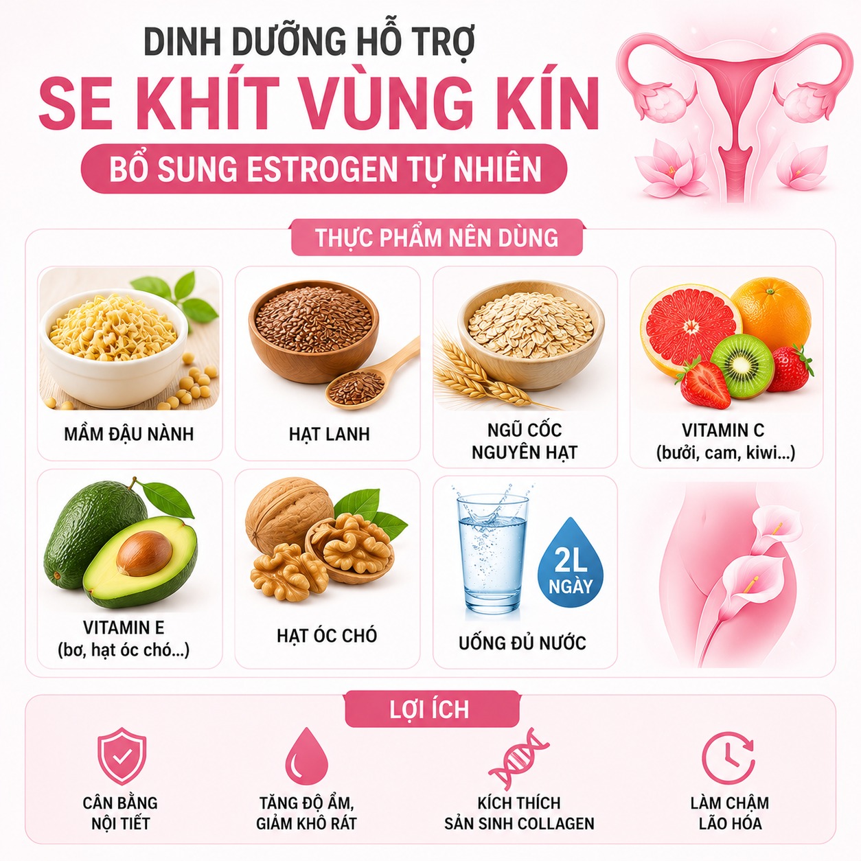 Có bài tập thu nhỏ âm đạo tại nhà không? Giải pháp se khít an toàn, nhanh chóng Chế độ ăn uống bổ sung Estrogen tự nhiên