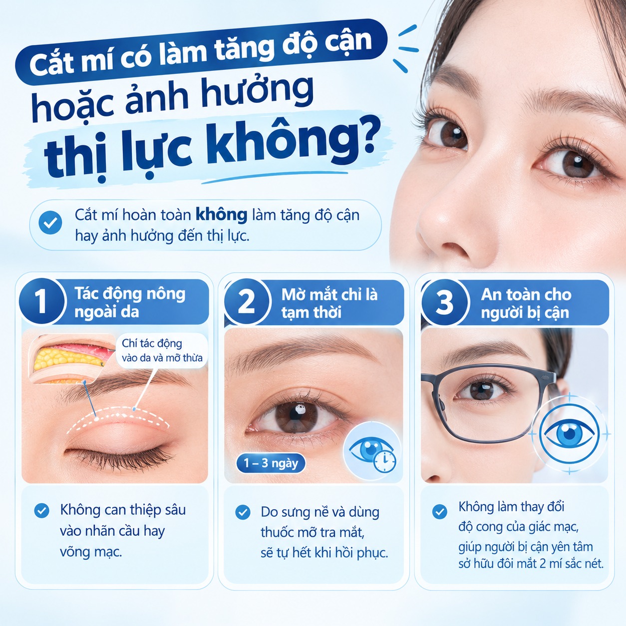 Cắt mí có làm tăng độ cận hoặc ảnh hưởng thị lực không?