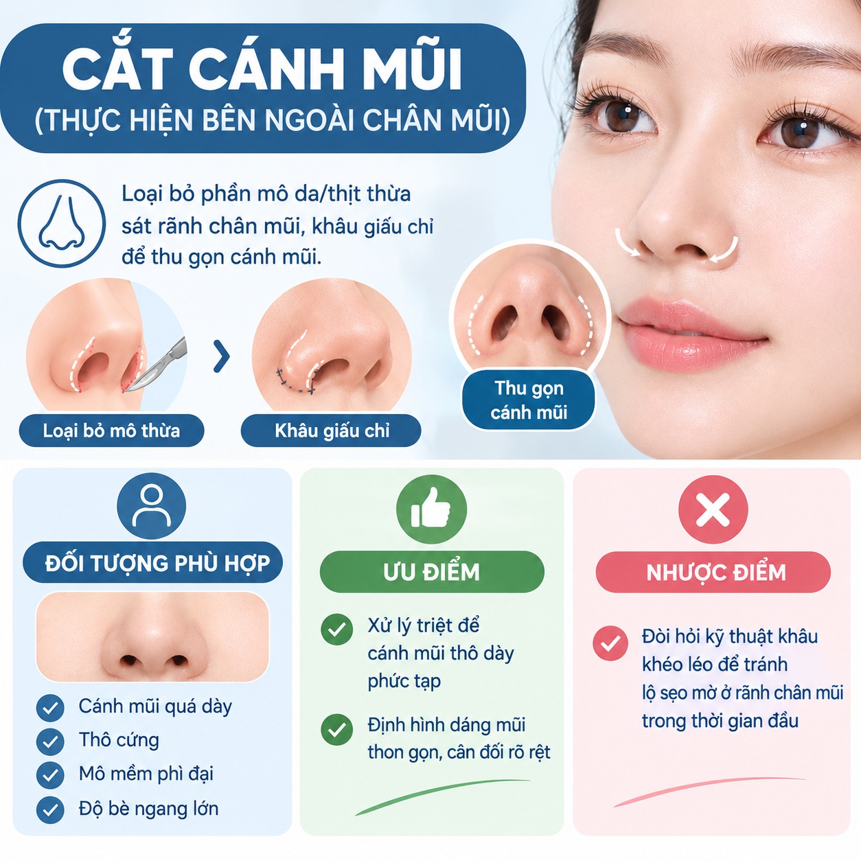 Cắt cánh mũi (Thực hiện bên ngoài chân mũi)