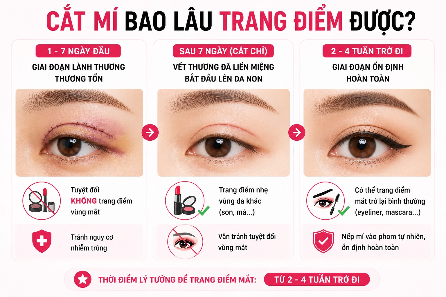 Cắt mí bao lâu trang điểm được? Lưu ý quan trọng để không bị sẹo Cắt mí bao lâu trang điểm được?