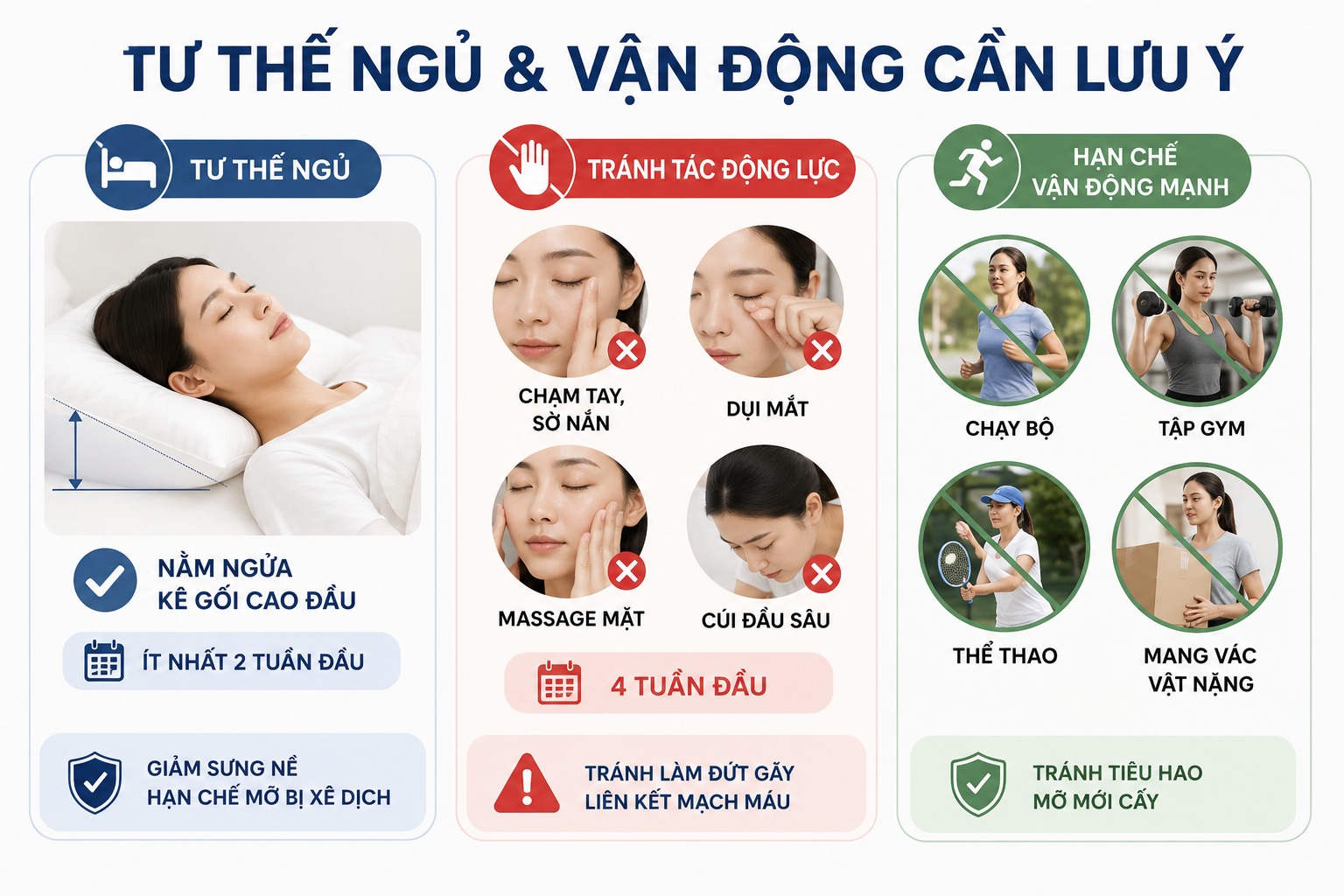 Chăm sóc sau cấy mỡ hốc mắt như nào để nhanh đẹp, không sưng bầm Tư thế ngủ và vận động cần lưu ý