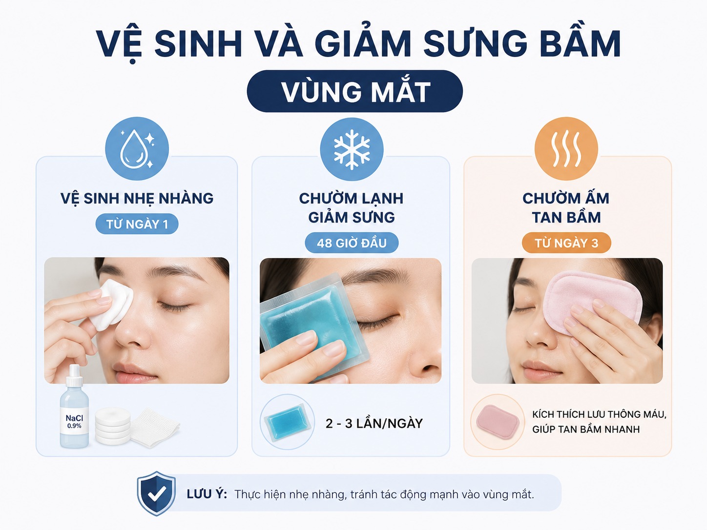 Chăm sóc sau cấy mỡ hốc mắt như nào để nhanh đẹp, không sưng bầm Chế độ vệ sinh và giảm sưng bầm vùng mắt