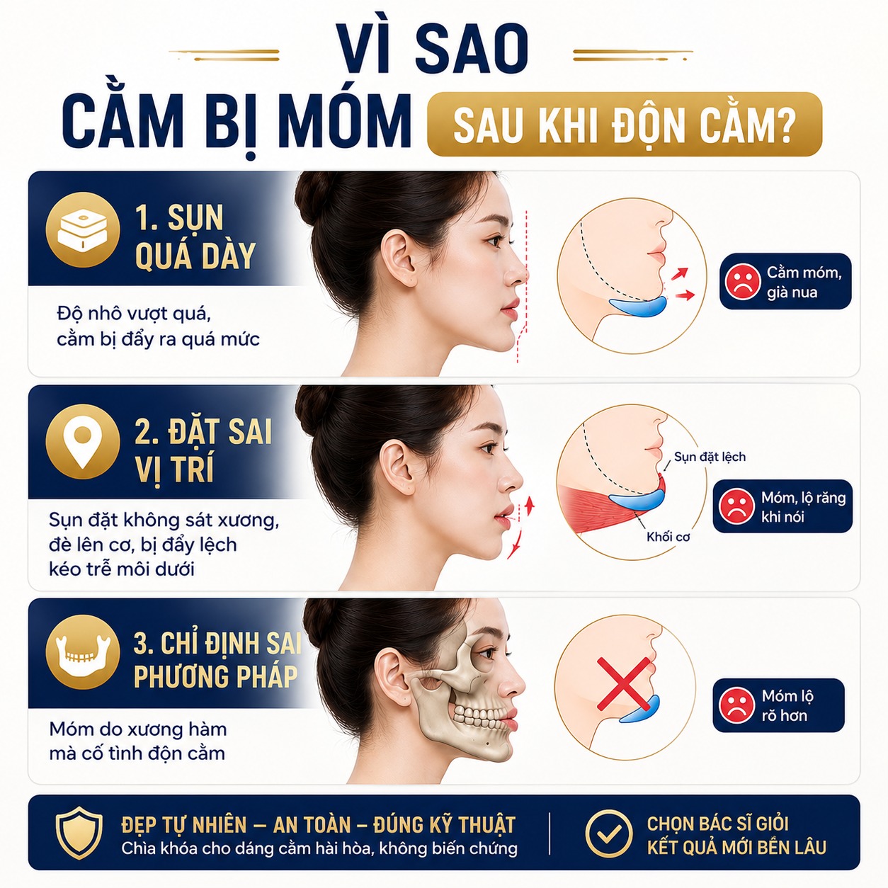 Vì sao cằm bị móm sau khi độn cằm?