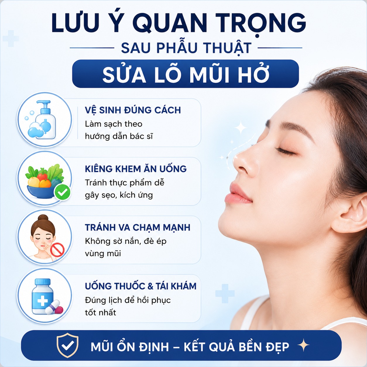 Lỗ mũi hở có sửa được không? Bí quyết sở hữu dáng mũi kín, chuẩn đẹp Lưu ý sau khi phẫu thuật sửa lỗ mũi hở