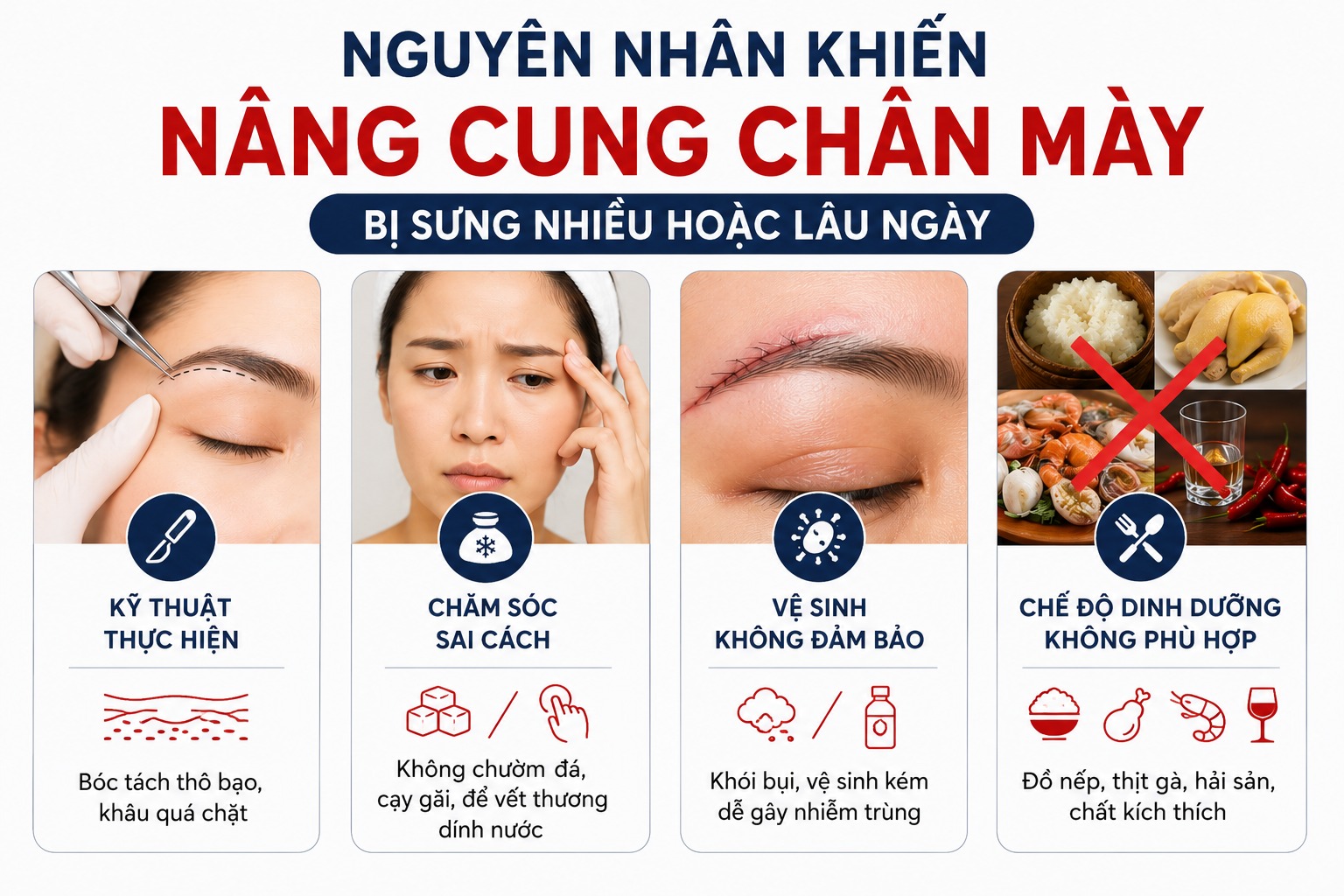 Nguyên nhân khiến nâng cung chân mày bị sưng nhiều hoặc lâu ngày
