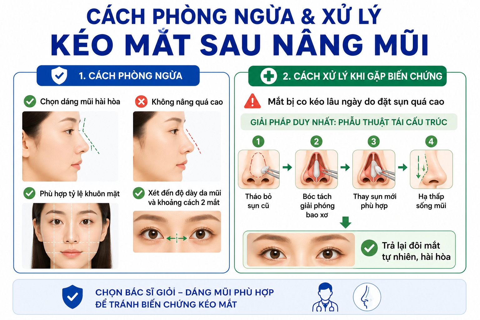 Nâng mũi có bị kéo mắt không? Góc mắt bị hẹp lại sau nâng mũi phải làm sao? Cách phòng ngừa và xử lý tình trạng kéo mắt sau nâng mũi