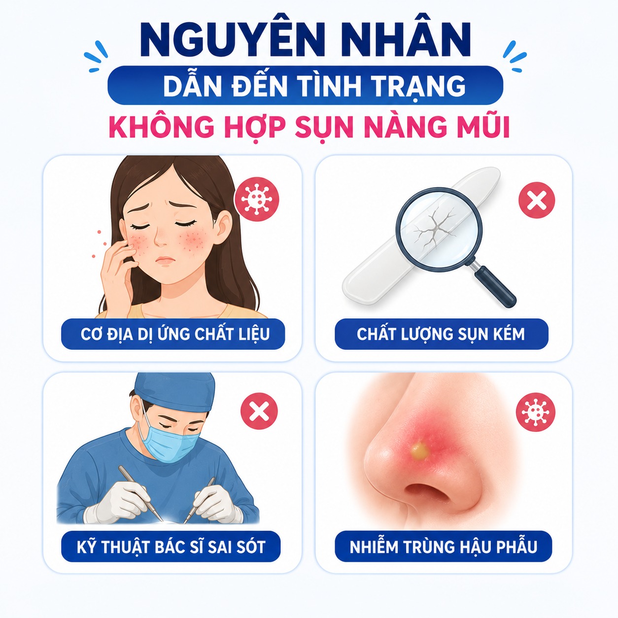 Nguyên nhân dẫn đến tình trạng không hợp sụn nâng mũi