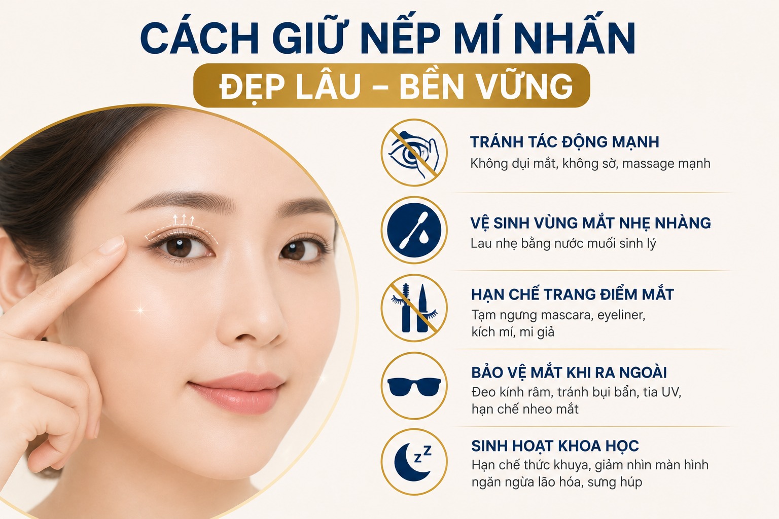Nhấn mí có được lâu không? Bí quyết giữ mí đẹp bền vững theo thời gian Cách giữ nếp mí nhấn được lâu