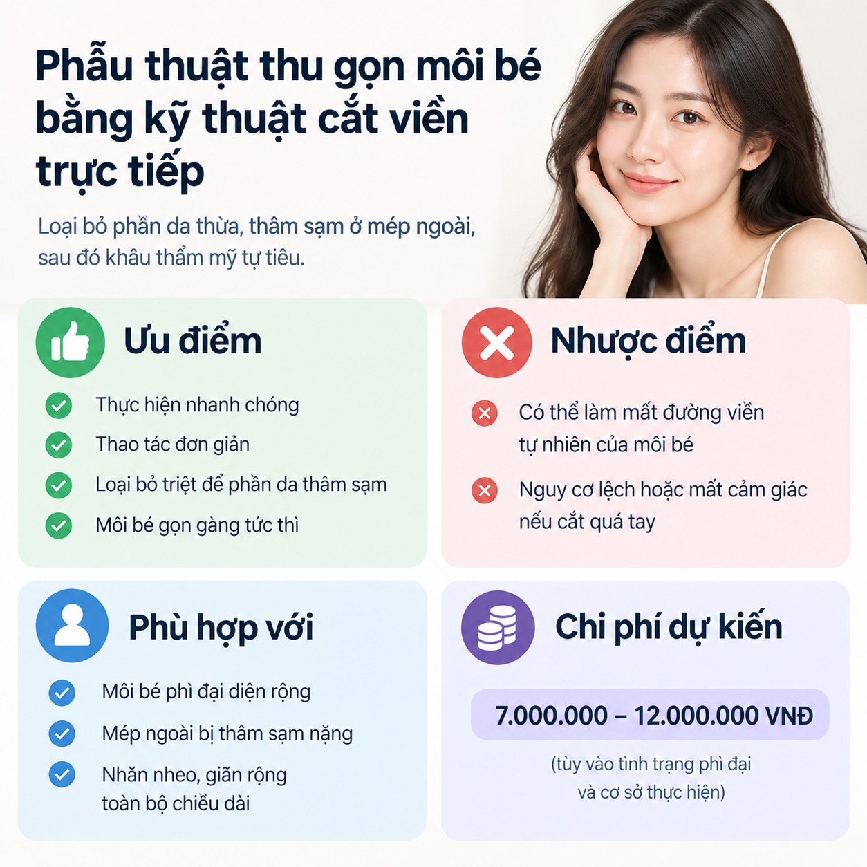 Phẫu thuật thu gọn môi bé bằng kỹ thuật cắt viền trực tiếp