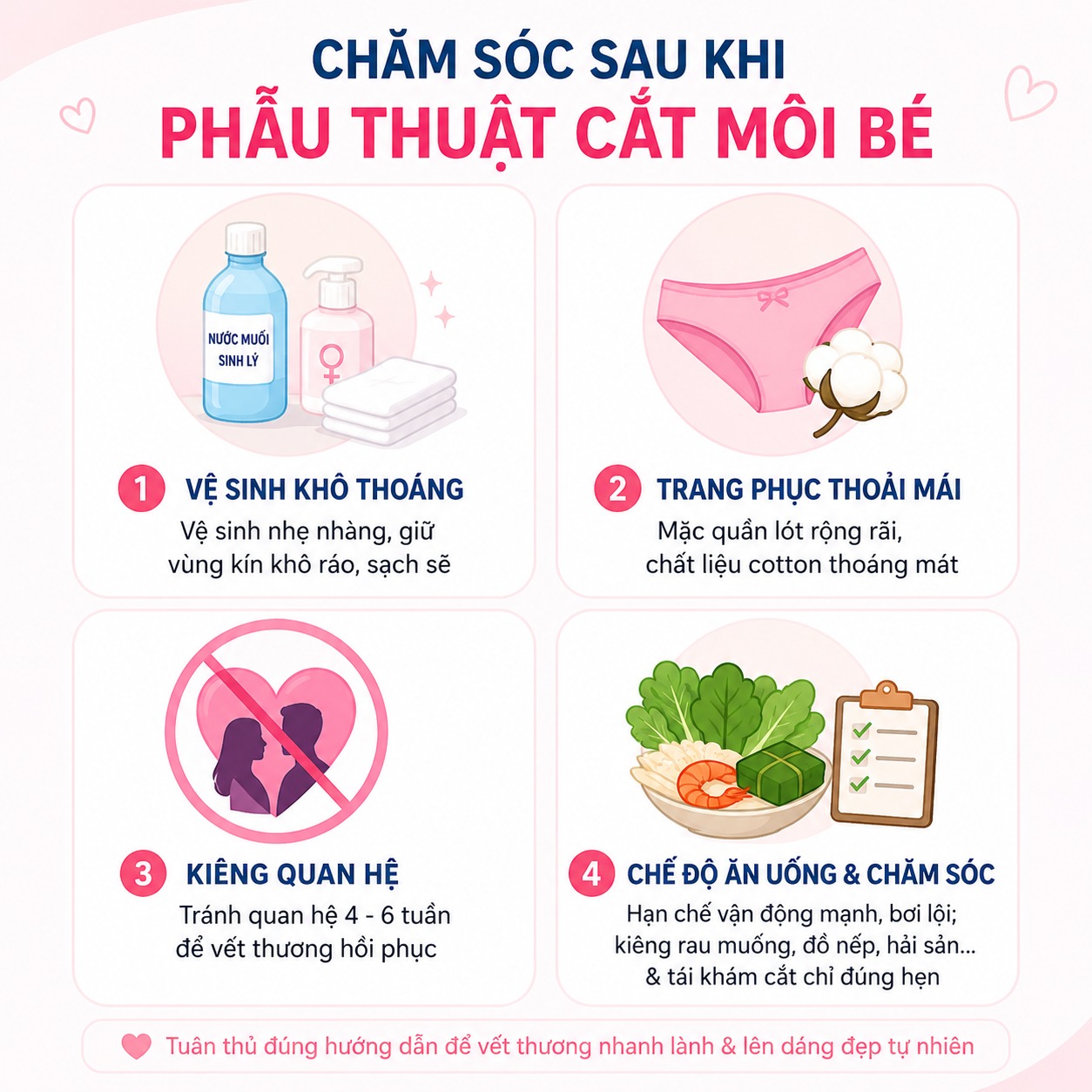 Cách chăm sóc đúng cách sau khi phẫu thuật cắt môi bé