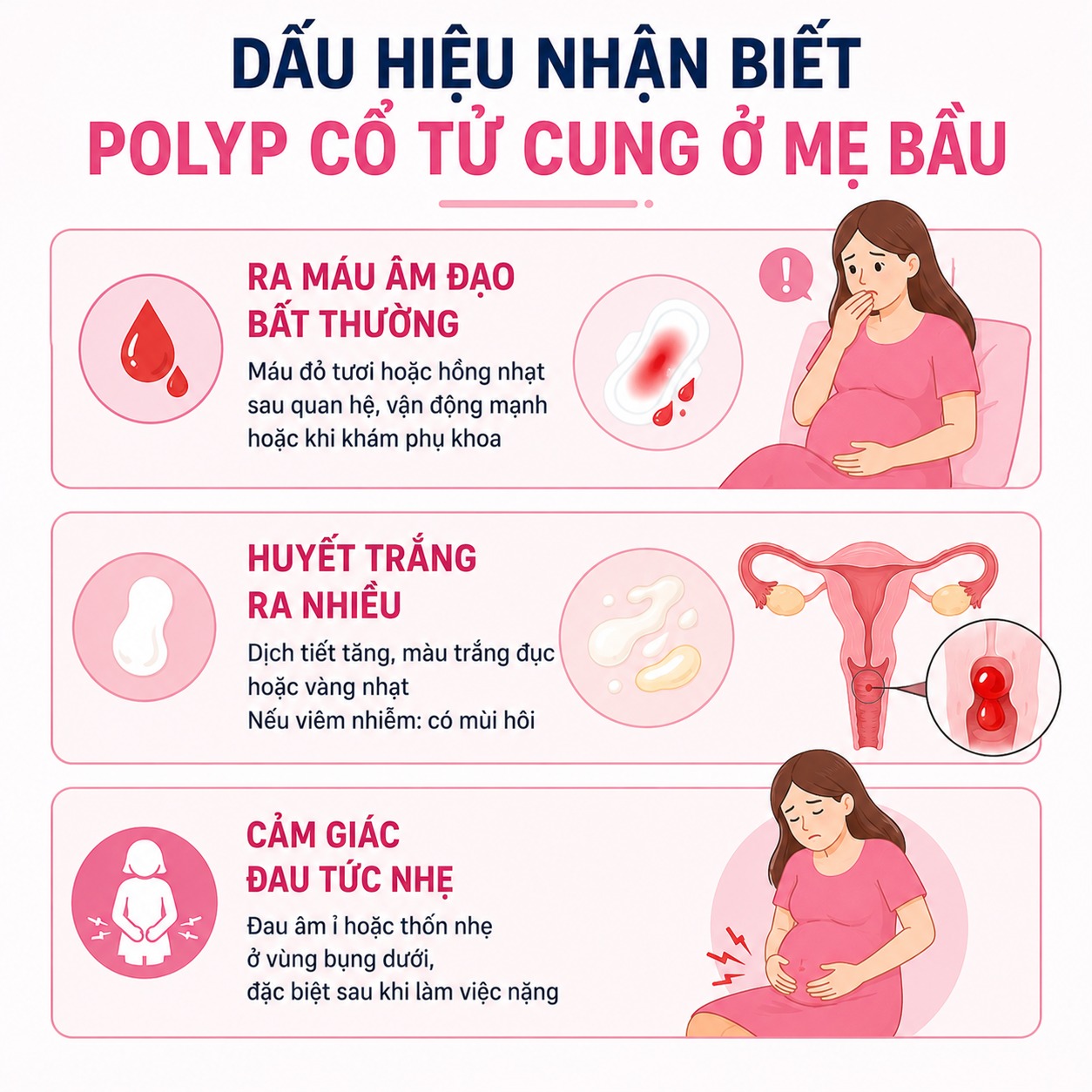 Bị polyp cổ tử cung khi mang thai có nguy hiểm không? Mẹ bầu cần lưu ý gì? Dấu hiệu nhận biết polyp cổ tử cung ở mẹ bầu