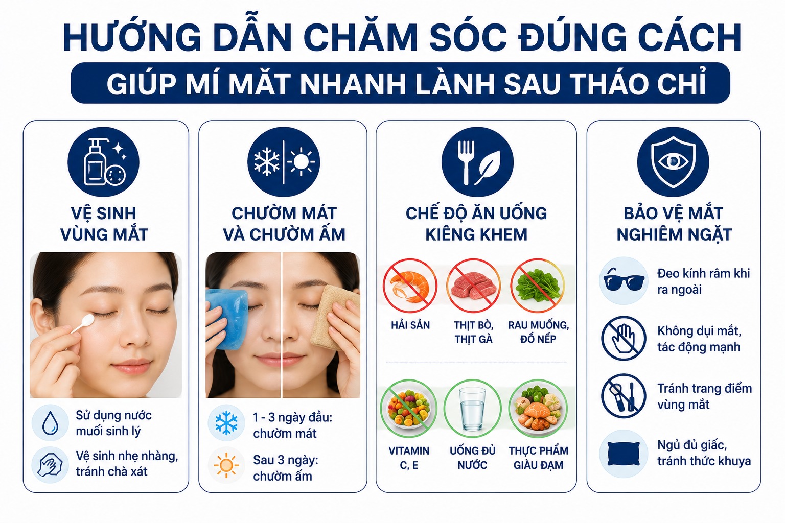 Cách chăm sóc đúng cách giúp mí mắt nhanh lành sau tháo chỉ