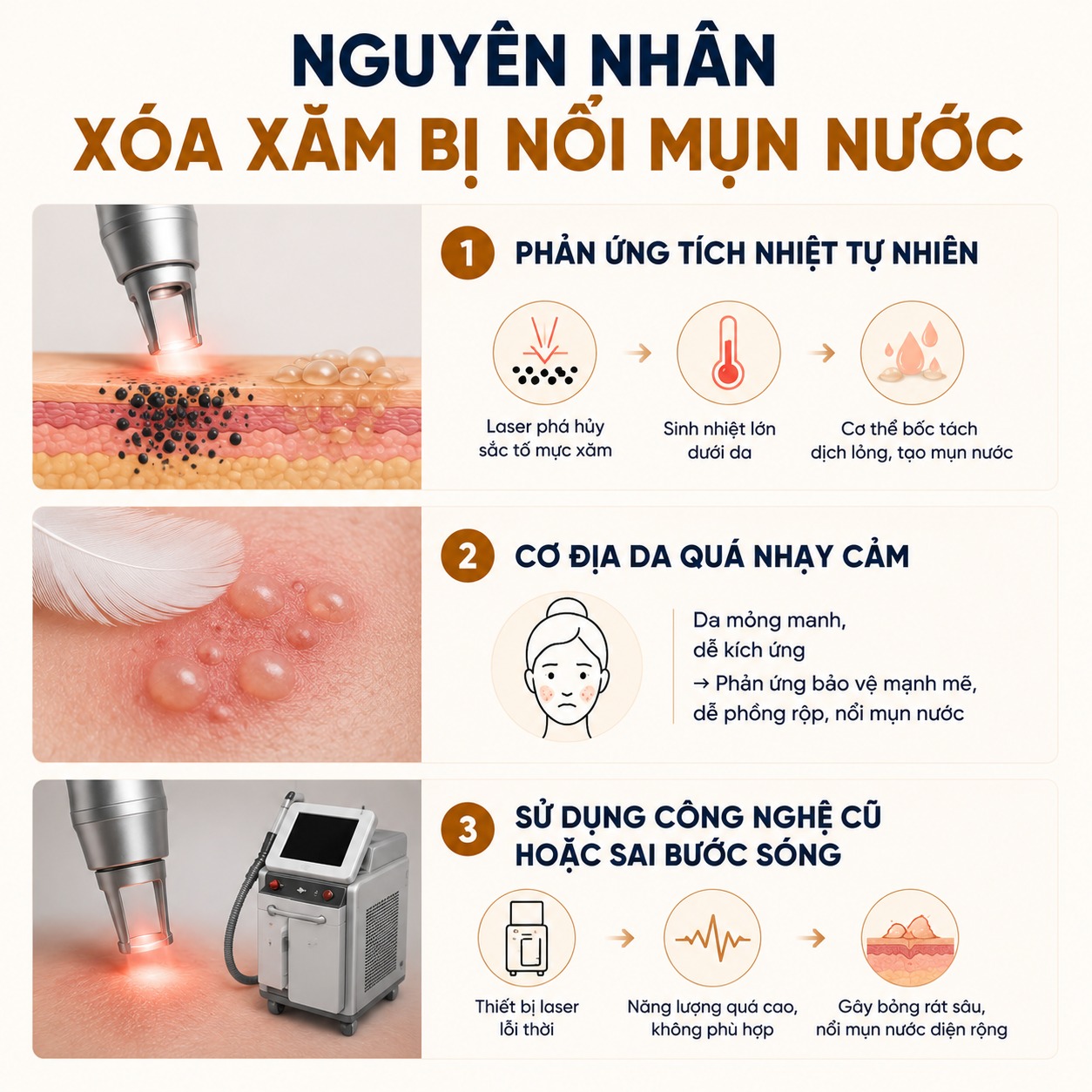 Nguyên nhân khiến xóa xăm bị nổi mụn nước