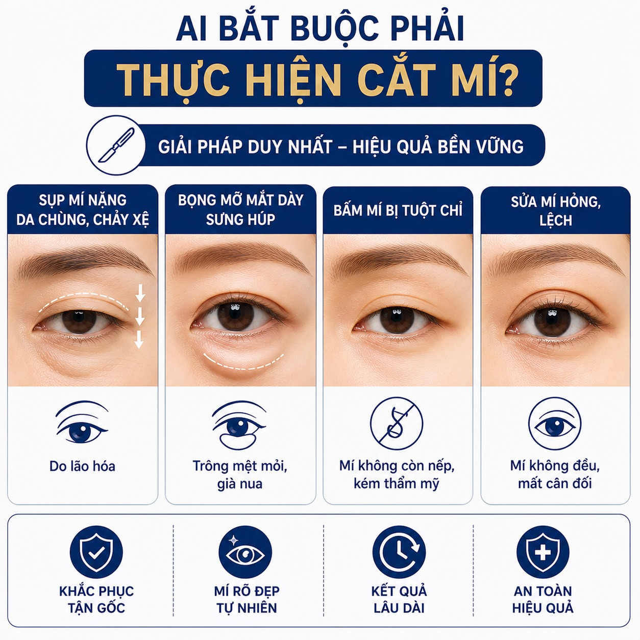 Nên bấm mí hay cắt mí? Lựa chọn nào an toàn, giữ được lâu dài? Ai bắt buộc phải thực hiện cắt mí?