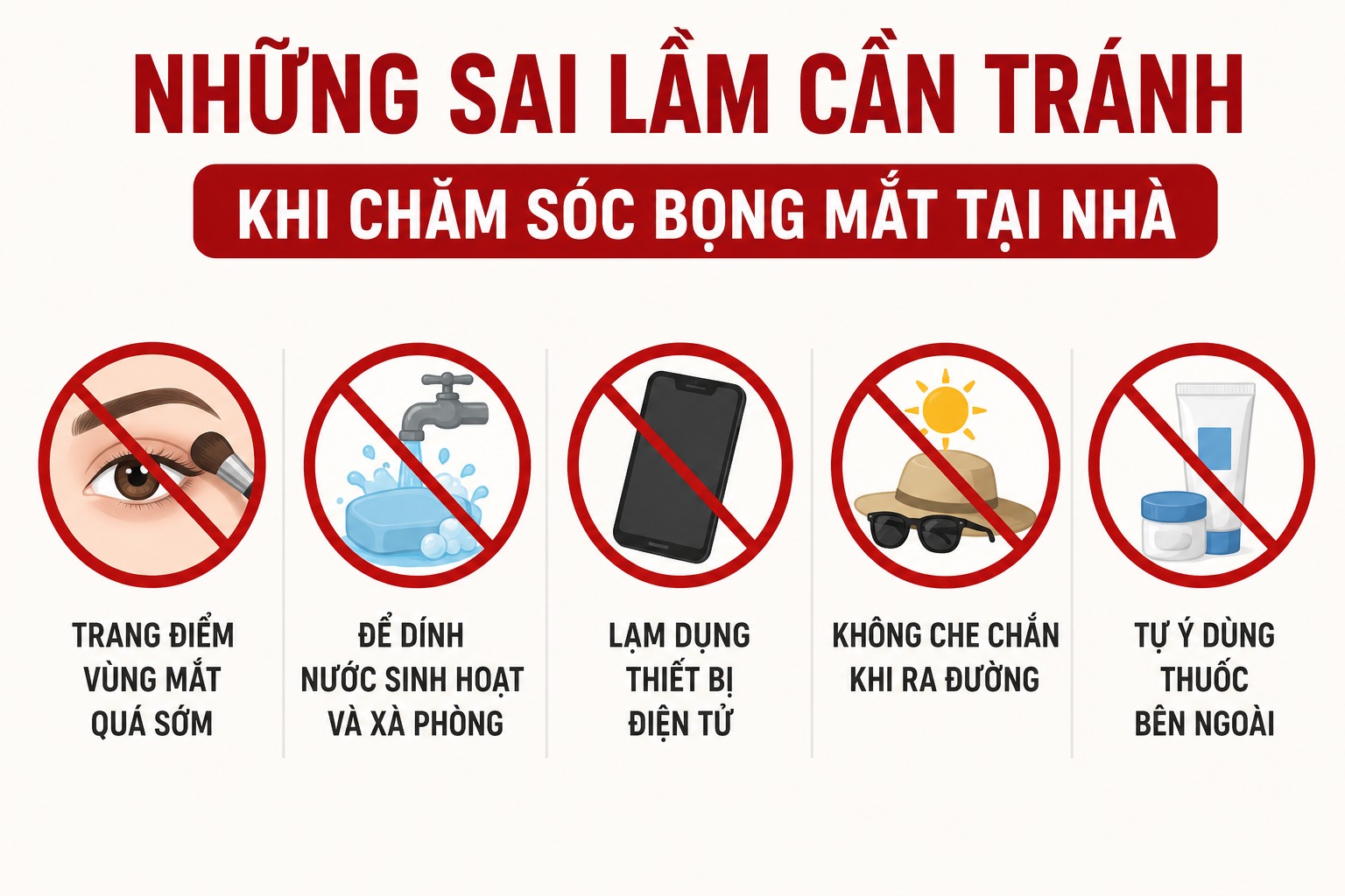 Hướng dẫn cách chăm sóc sau khi lấy mỡ bọng mắt giúp mắt nhanh lành, không sẹo Những sai lầm cần tránh khi chăm sóc bọng mắt tại nhà